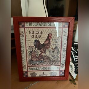 Farmhouse 'Fresh Eggs' Framed Wall Art - Red Frame